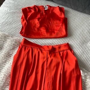 House of Harlow two piece red satin set.